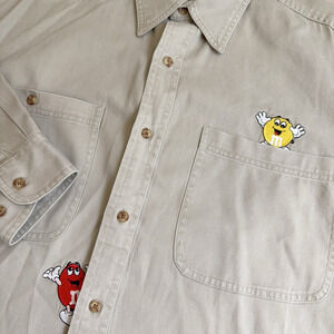 Vintage 90's Planet Mars M & M's Candy Shirt Men's Size Large Beige Embroidered